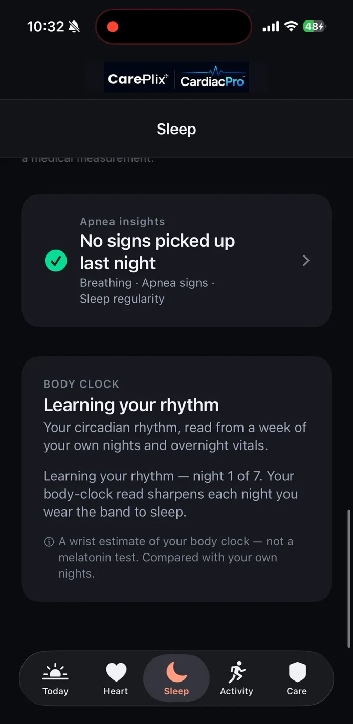 CarePlix CardiacPro Apnea Insights screen